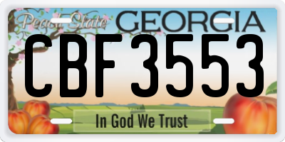 GA license plate CBF3553