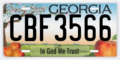 GA license plate CBF3566