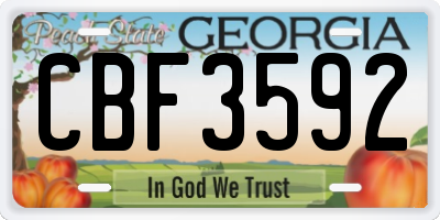 GA license plate CBF3592