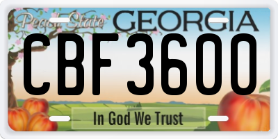GA license plate CBF3600