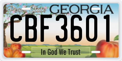 GA license plate CBF3601