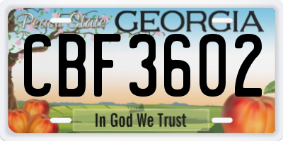 GA license plate CBF3602