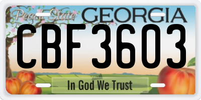 GA license plate CBF3603