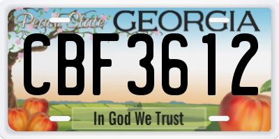 GA license plate CBF3612