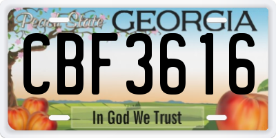 GA license plate CBF3616