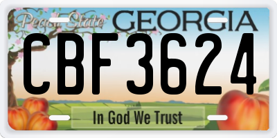 GA license plate CBF3624