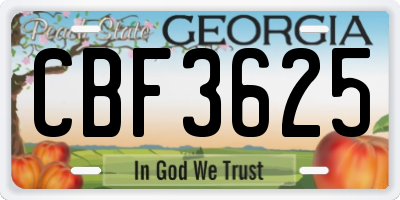 GA license plate CBF3625