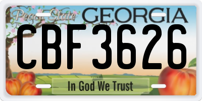 GA license plate CBF3626