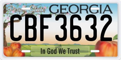 GA license plate CBF3632