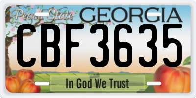 GA license plate CBF3635