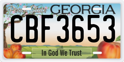GA license plate CBF3653