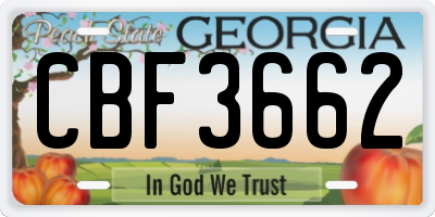 GA license plate CBF3662