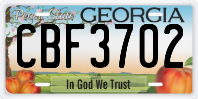 GA license plate CBF3702