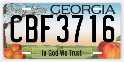 GA license plate CBF3716