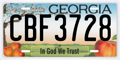 GA license plate CBF3728