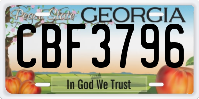 GA license plate CBF3796