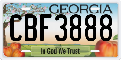 GA license plate CBF3888