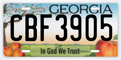 GA license plate CBF3905