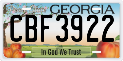 GA license plate CBF3922