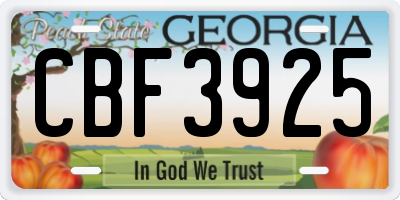 GA license plate CBF3925
