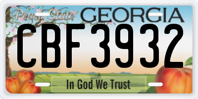 GA license plate CBF3932