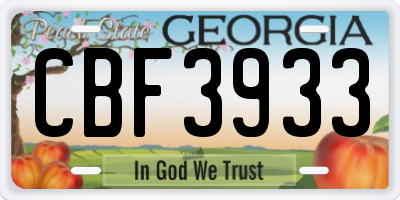 GA license plate CBF3933