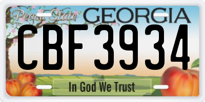 GA license plate CBF3934