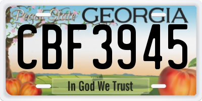 GA license plate CBF3945