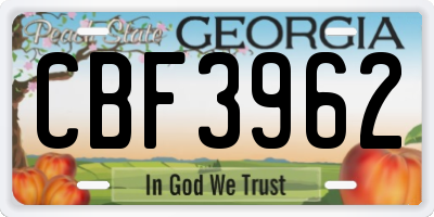 GA license plate CBF3962