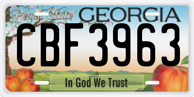 GA license plate CBF3963