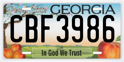 GA license plate CBF3986