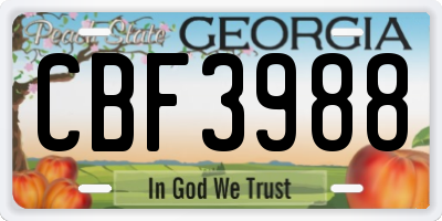 GA license plate CBF3988