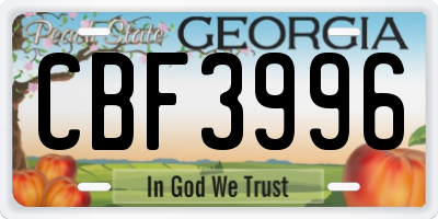 GA license plate CBF3996