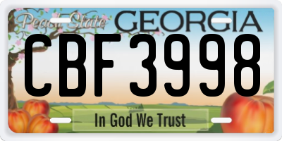 GA license plate CBF3998