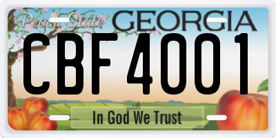 GA license plate CBF4001