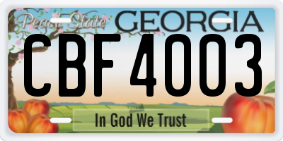 GA license plate CBF4003