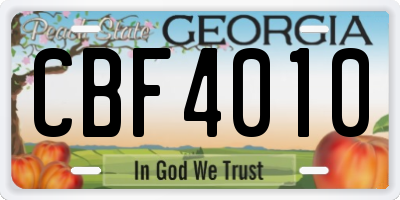 GA license plate CBF4010