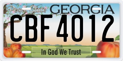 GA license plate CBF4012