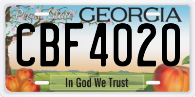 GA license plate CBF4020