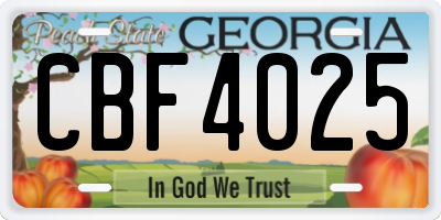 GA license plate CBF4025