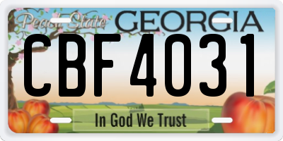 GA license plate CBF4031