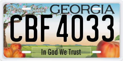 GA license plate CBF4033