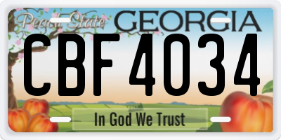 GA license plate CBF4034
