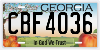 GA license plate CBF4036