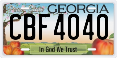 GA license plate CBF4040