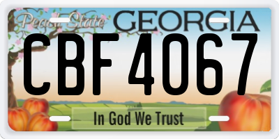 GA license plate CBF4067