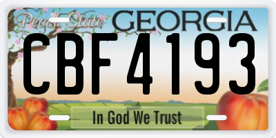 GA license plate CBF4193