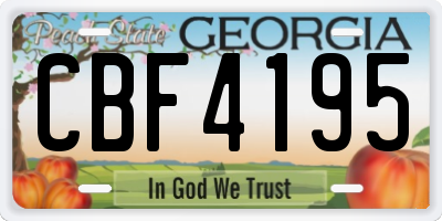 GA license plate CBF4195