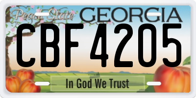 GA license plate CBF4205