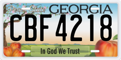 GA license plate CBF4218